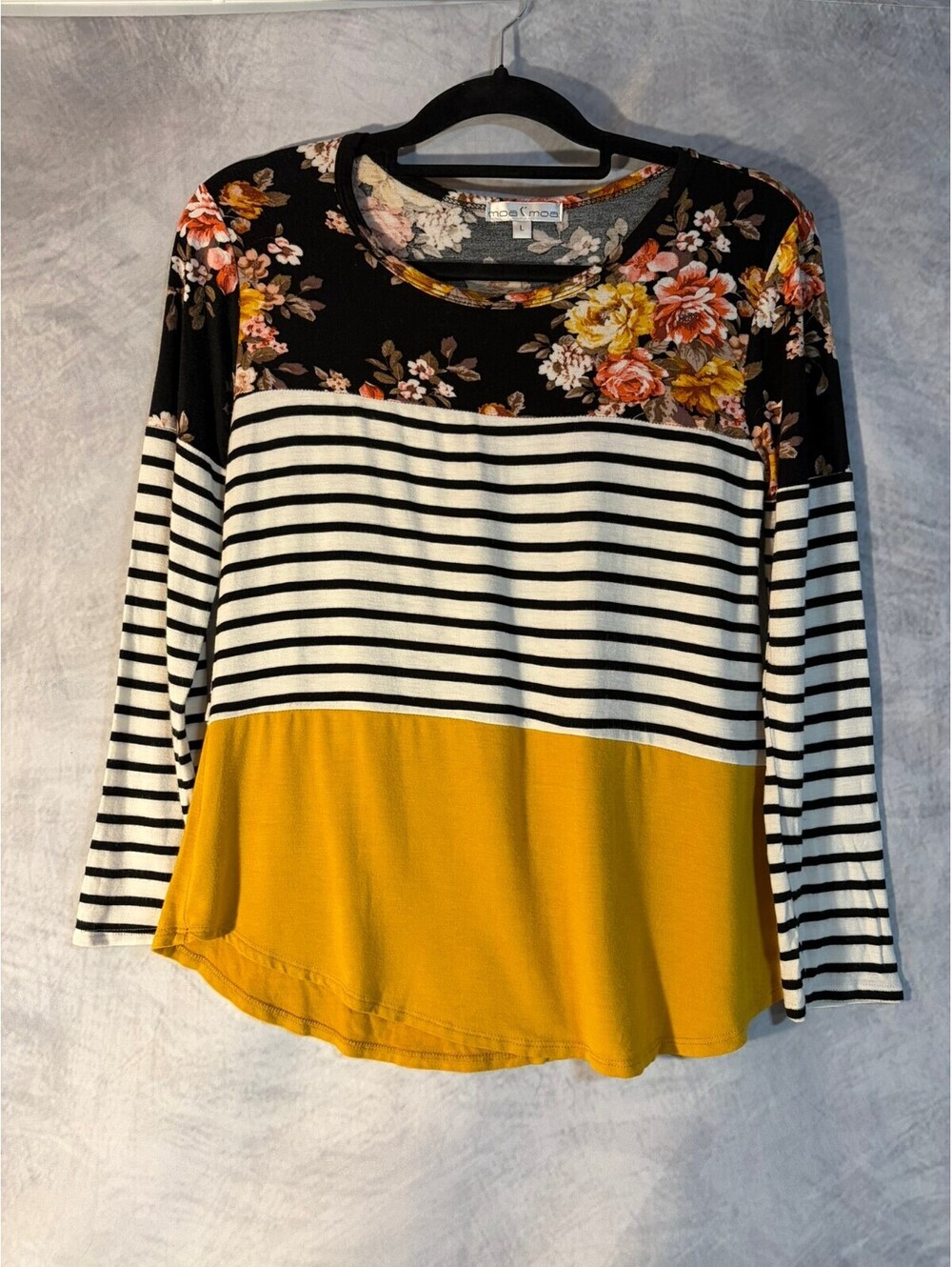 Moa Moa Women's Large Colorblock Floral Striped Long Sleeve Top